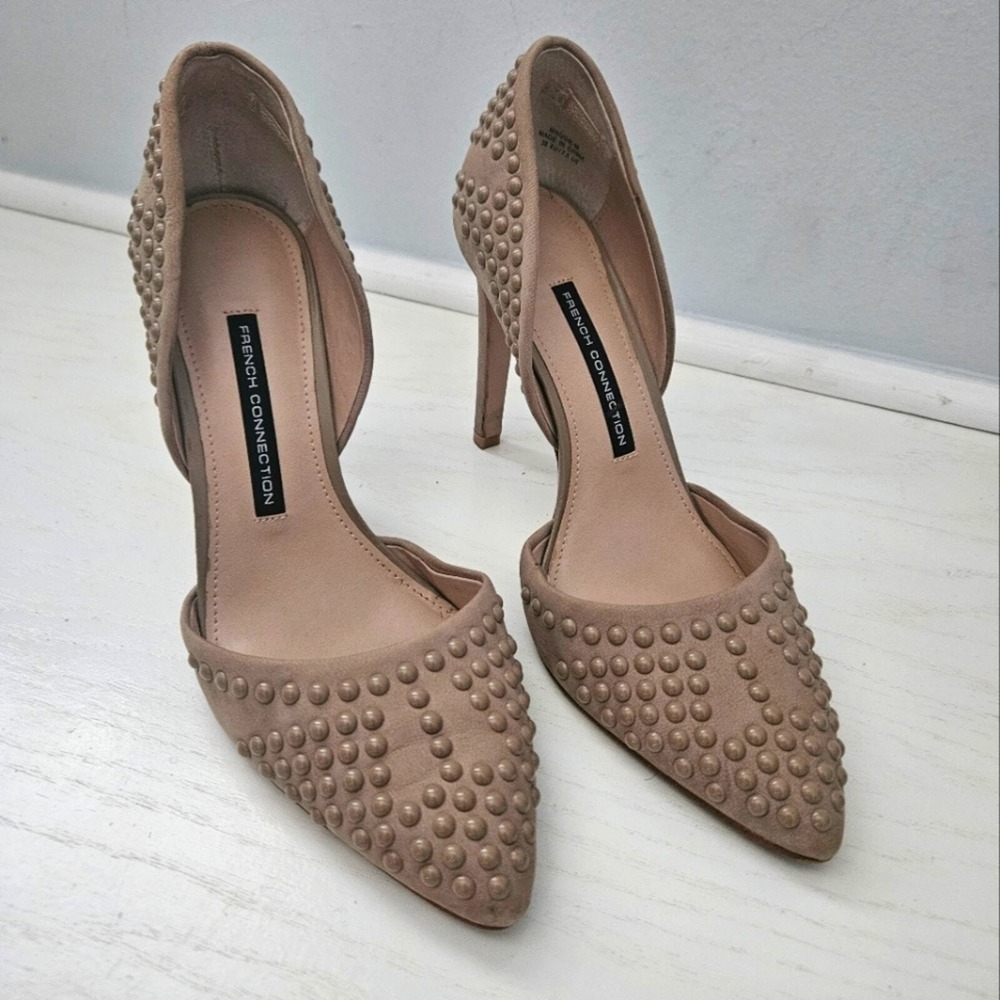 French connection tan beige studded detailing Womens heels size 7.5